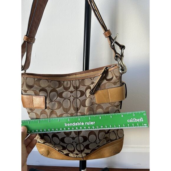 Vintage Y2K Coach Signature Shoulder Bag Crossbody 03574 Khaki Tan Leather Trim - Picture 3 of 10